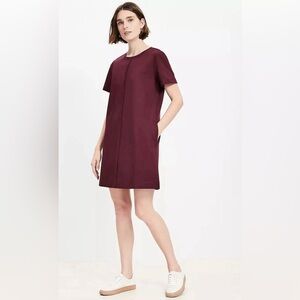 LOFT Ponte Pocket Mini Dress burgundy short sleeve Zipper Back Women’s SP